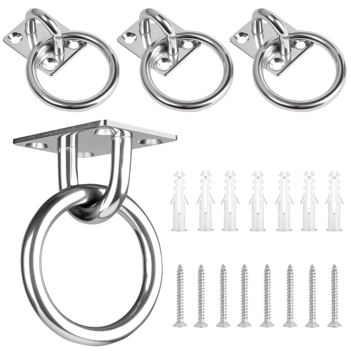 4 Pezzi Gancio da Muro Piastra con Occhiello Inox M5 con Viti, 40x50mm Piastra Occhiello, Gancio Soffitto con Occhielli a U, Gancio Muro Occhielli in Oggetti Appesi, Tende Sole, Piastre Copertura