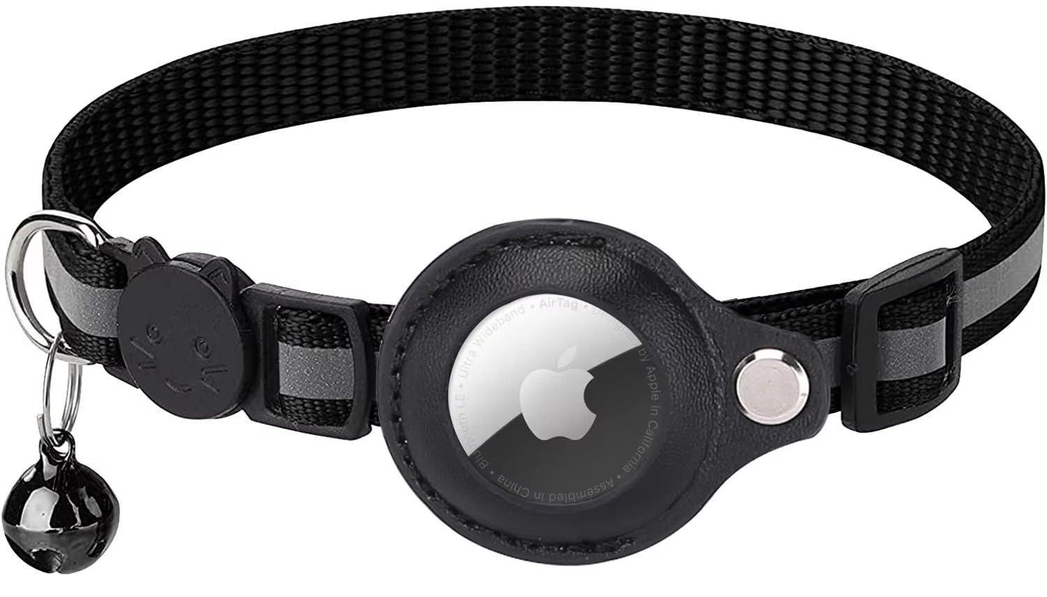 Cat Collar Breakaway, Reflective Kitten Collar with Air Tag Holder and Bell for Girl Boy Cats (Black)