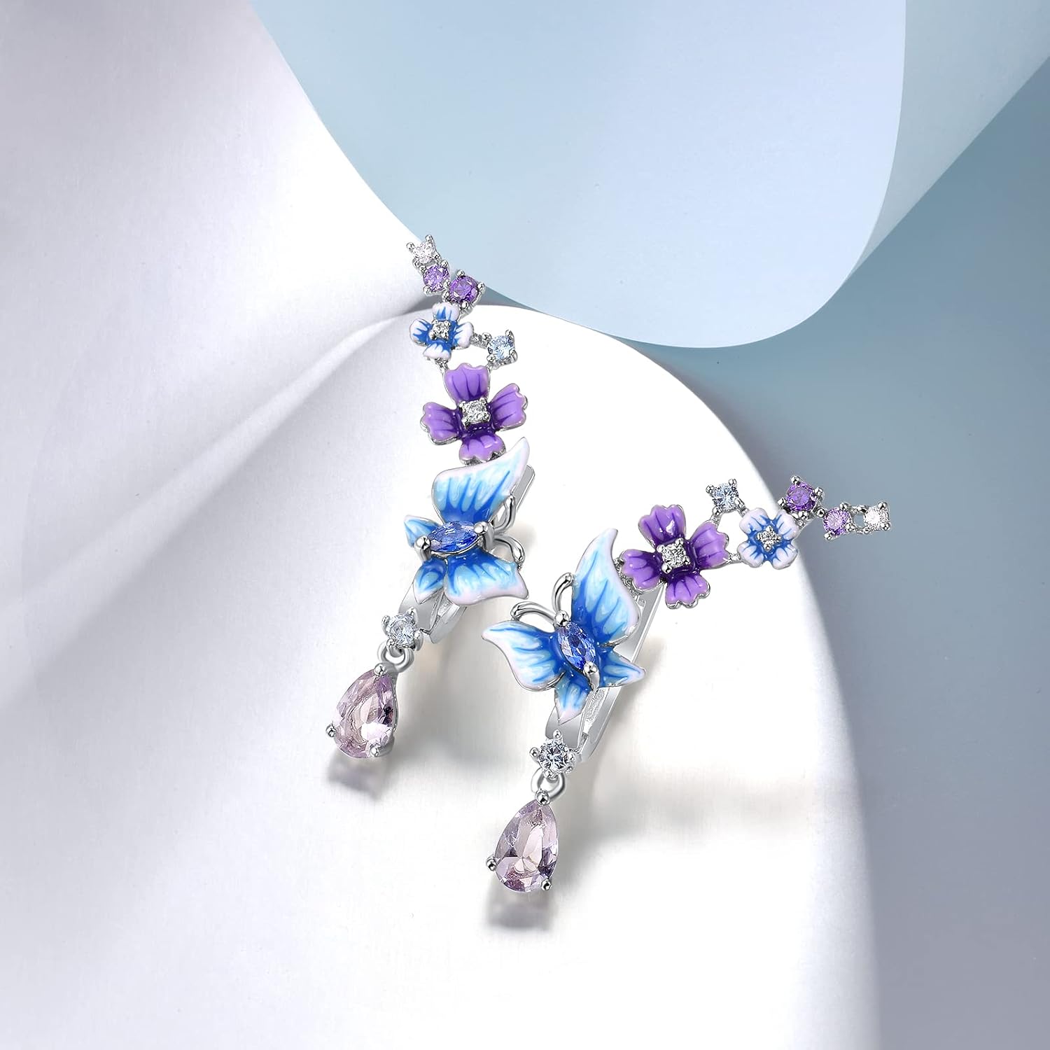 Santuzza 925 Sterling Silver Gemstone Enamel Flower Earrings