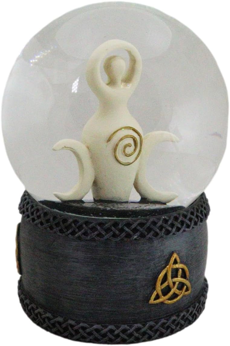 Ebros Gift Abstract Neopagan Shaman Spiral Goddess Statue Lunar Triple Moon Goddess Wicca Water Globe Figurine with Glitters 5.2" H Snow Globe