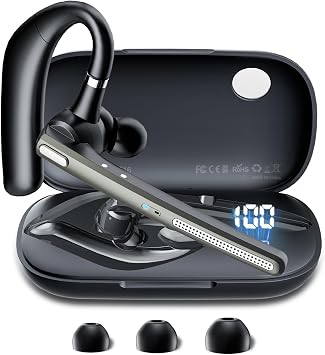 COTOE Bluetooth Headset V5.3 Wireless Earbuds with 500mAh Charging Case Hands-Free Headphones Noise Cancelling Microphone for Office/Driving/Business Black