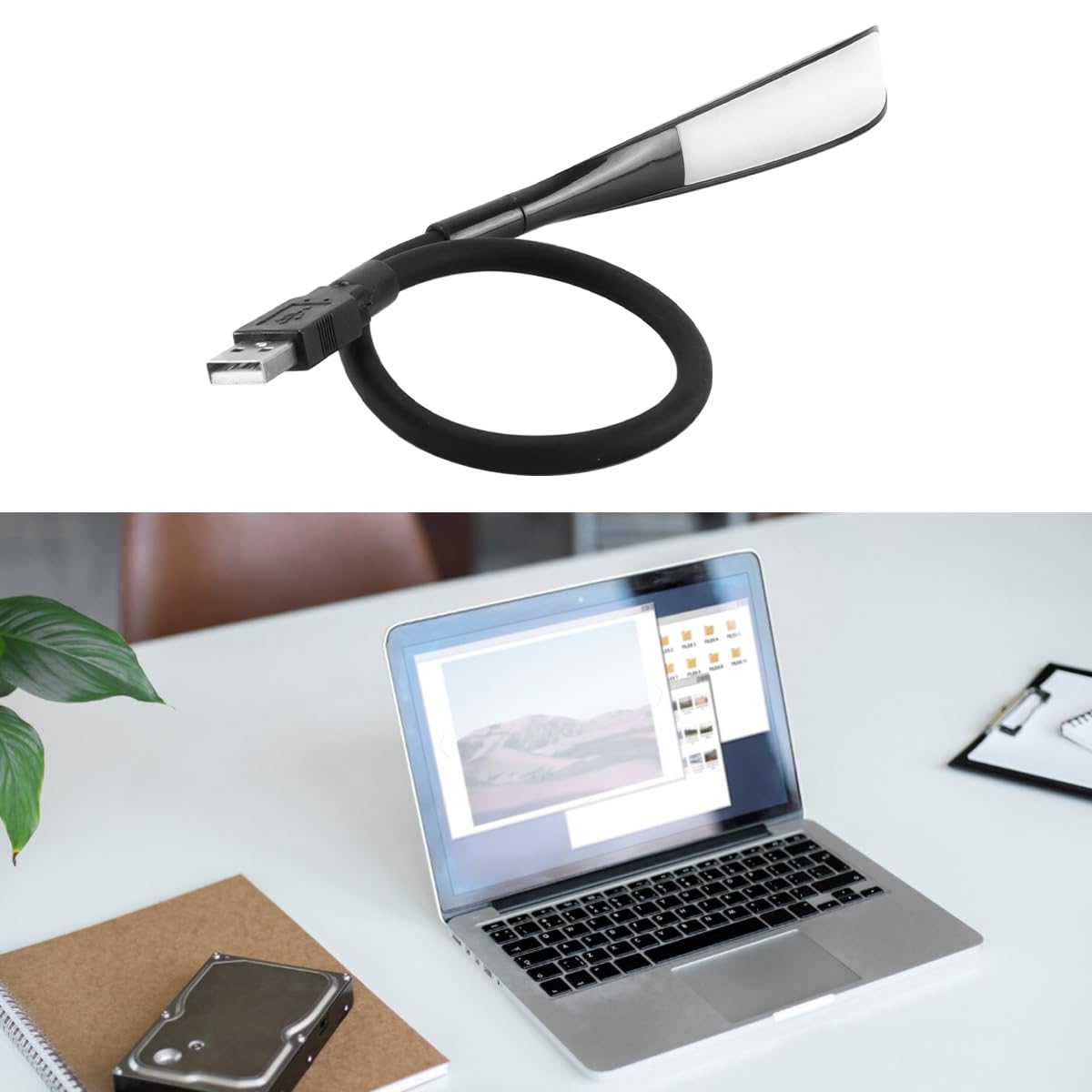 Dimmable USB Mini Reading Lamp, for Laptop, Flexible Keyboard Light for Computer, 3-Level Adjustable Brightness, USB Light, Black — view 6