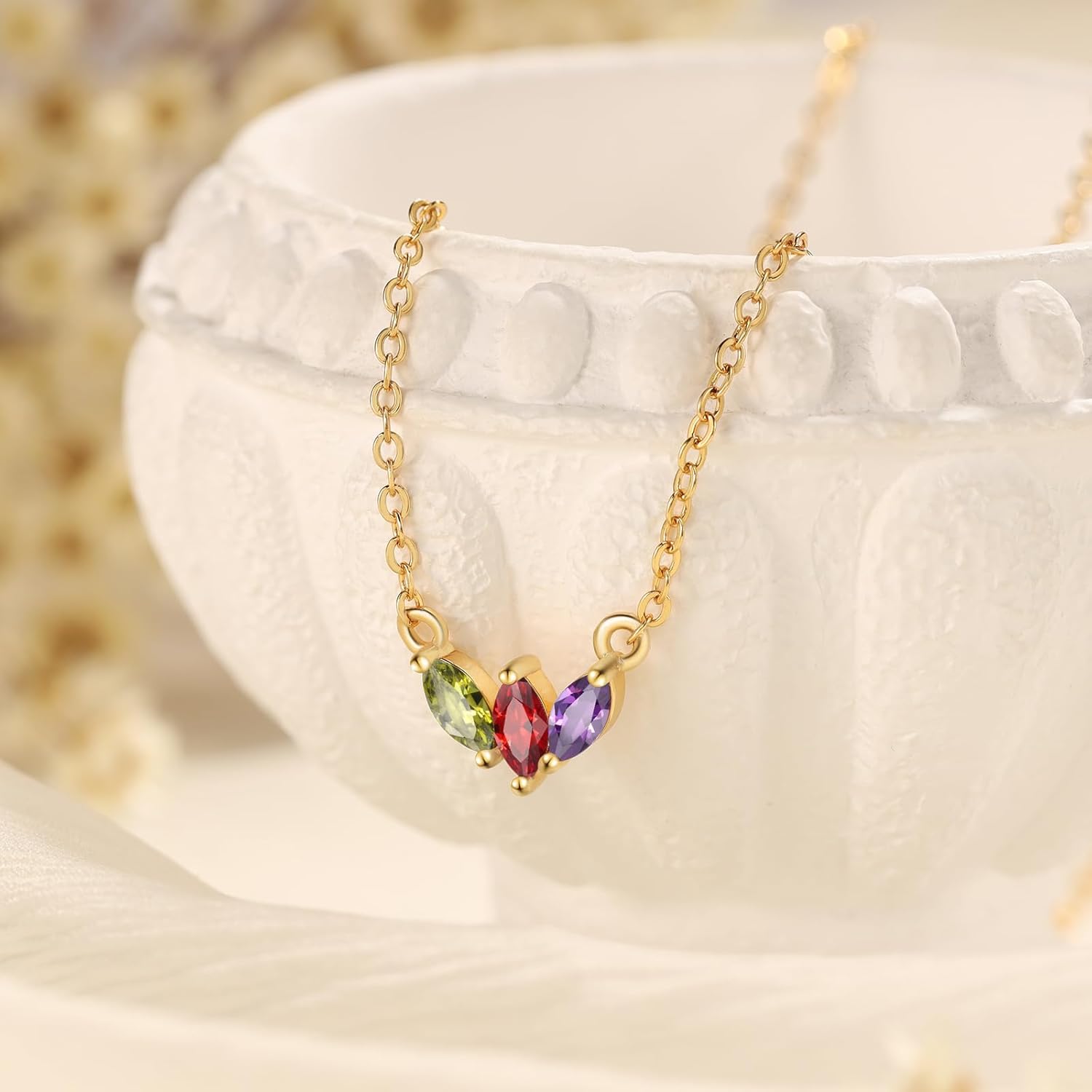 Personalized Birthstone Necklace for Women, Custom Mothers Day Necklace with Birthstones, Mother’s Day Birthday Gifts for Mom, Wife, Grandma