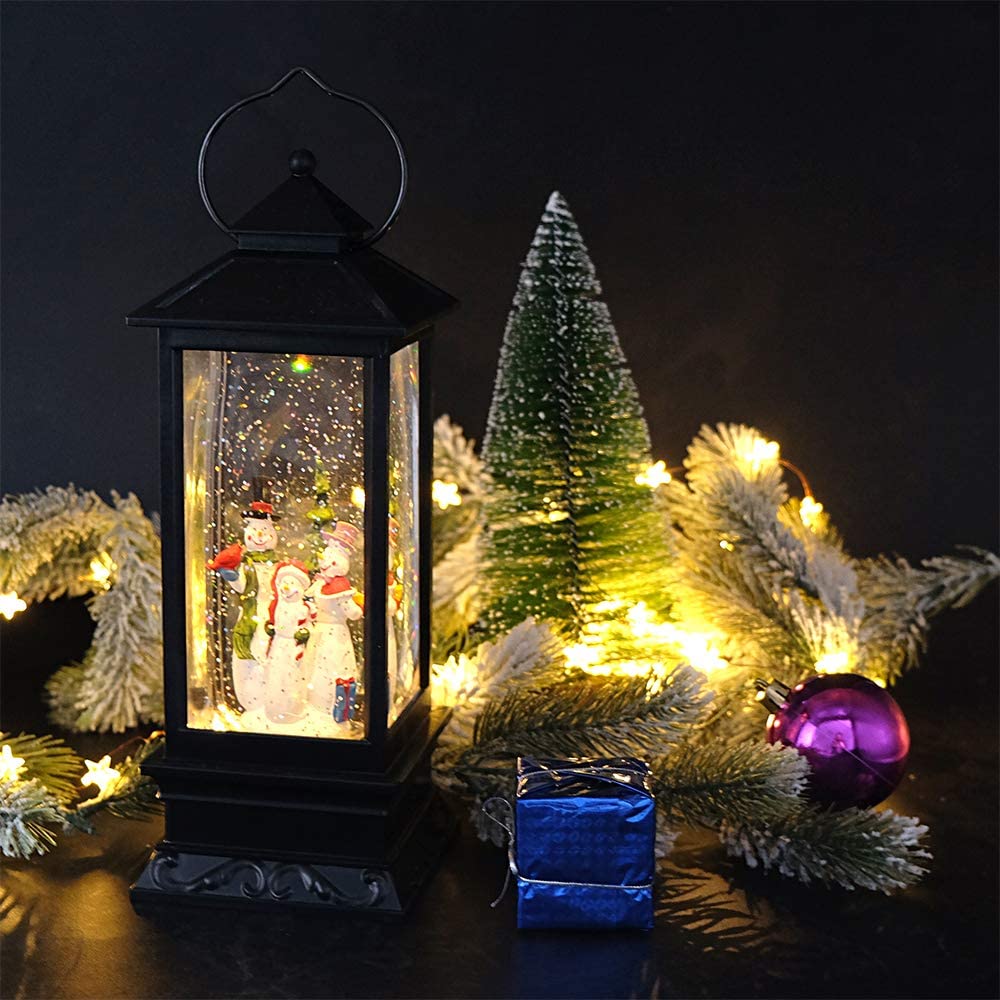 Eldnacele Singende batteriebetriebene musikalisch beleuchtete Weihnachtsschneemann Wasser glitzernde wirbelnde Schneekugel Laterne mit Musik Weihnachten Heimdekoration und Geschenk Schneemann Familie