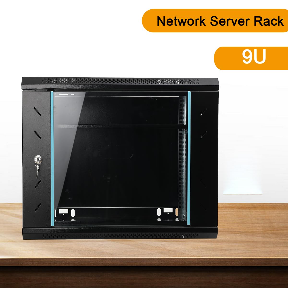 19 Zoll 9HE Netzwerk-Server-Schrank, 600x450x500mm Netzwerkschrank Glastür | 60kg Tragfähigkeit Boden/Wandmontage, für Heimnetzwerk und IT-Geräte
