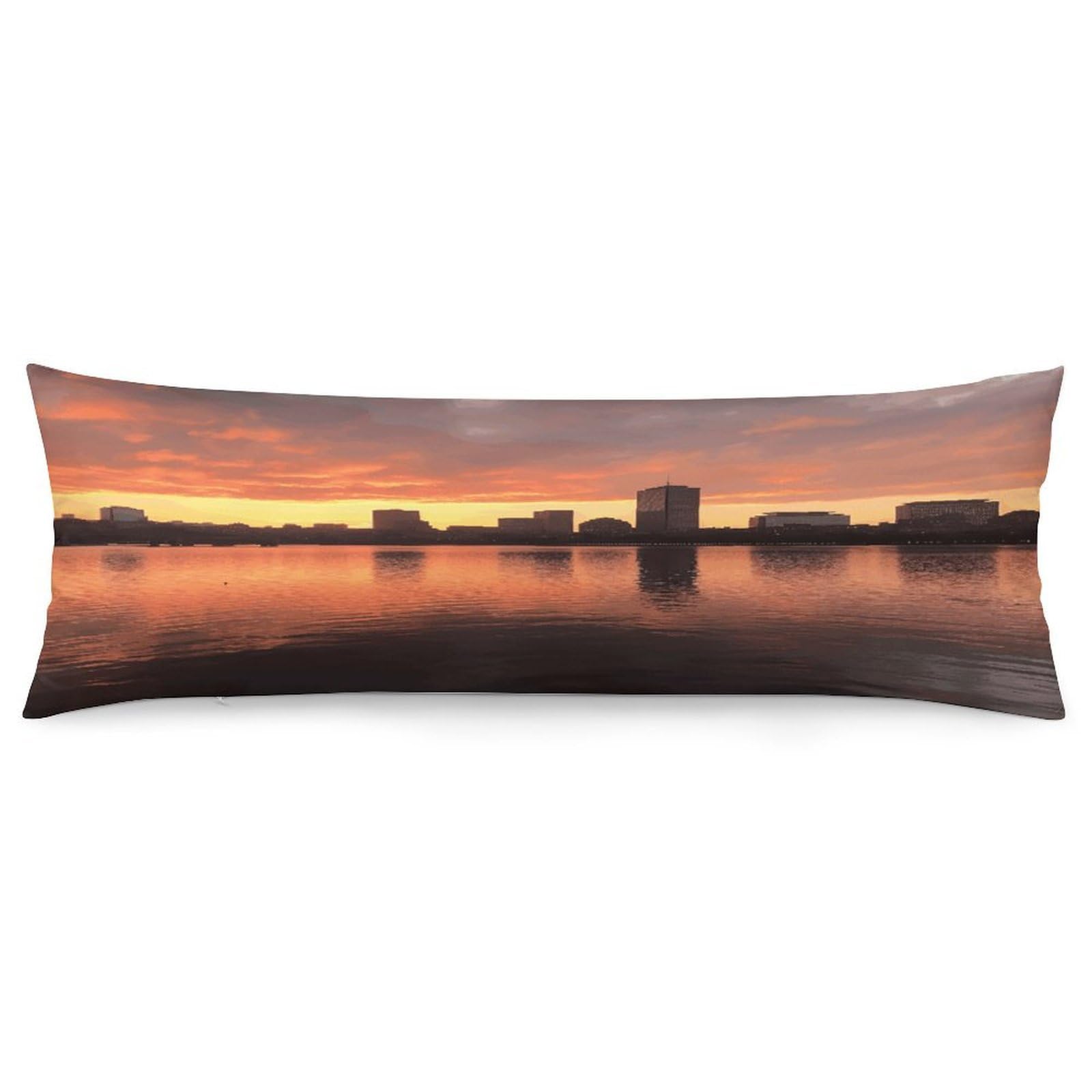 Boston Charles River City Skyline Sunset Body Pillow Cover Soft Full Long Pillow Cover Decorative Large Pillow Case Cozy Body Pillow Pillowcase Pillow Shams for Bed Sofa Couch Room Decor 18.9 X 53 Inc