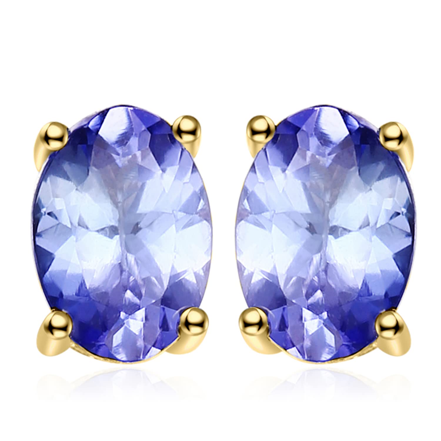 JewelryPalace Pendientes Mujer Plata Oro 14k Oro Rosa Solitario, Pendientes de Tuerca 1ct Tanzanita Azul Púrpura Ovalada, Pendientes Pequeños Mujer Piedras Naturales, Pendientes Niña Joyas Elegantes