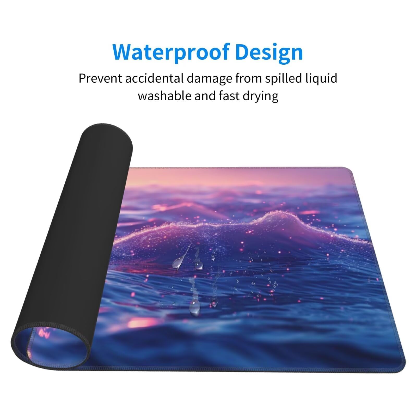 Alfombrilla de Ratón Gaming Grande XXL 1400x600x4mm con Bordes Cosidos, Tela de Micro Tejido, Base de Goma Antideslizante y Mouse Pad, para Teclado Escritorio, Oficina Superficie Del Mar Púrpura Y6386