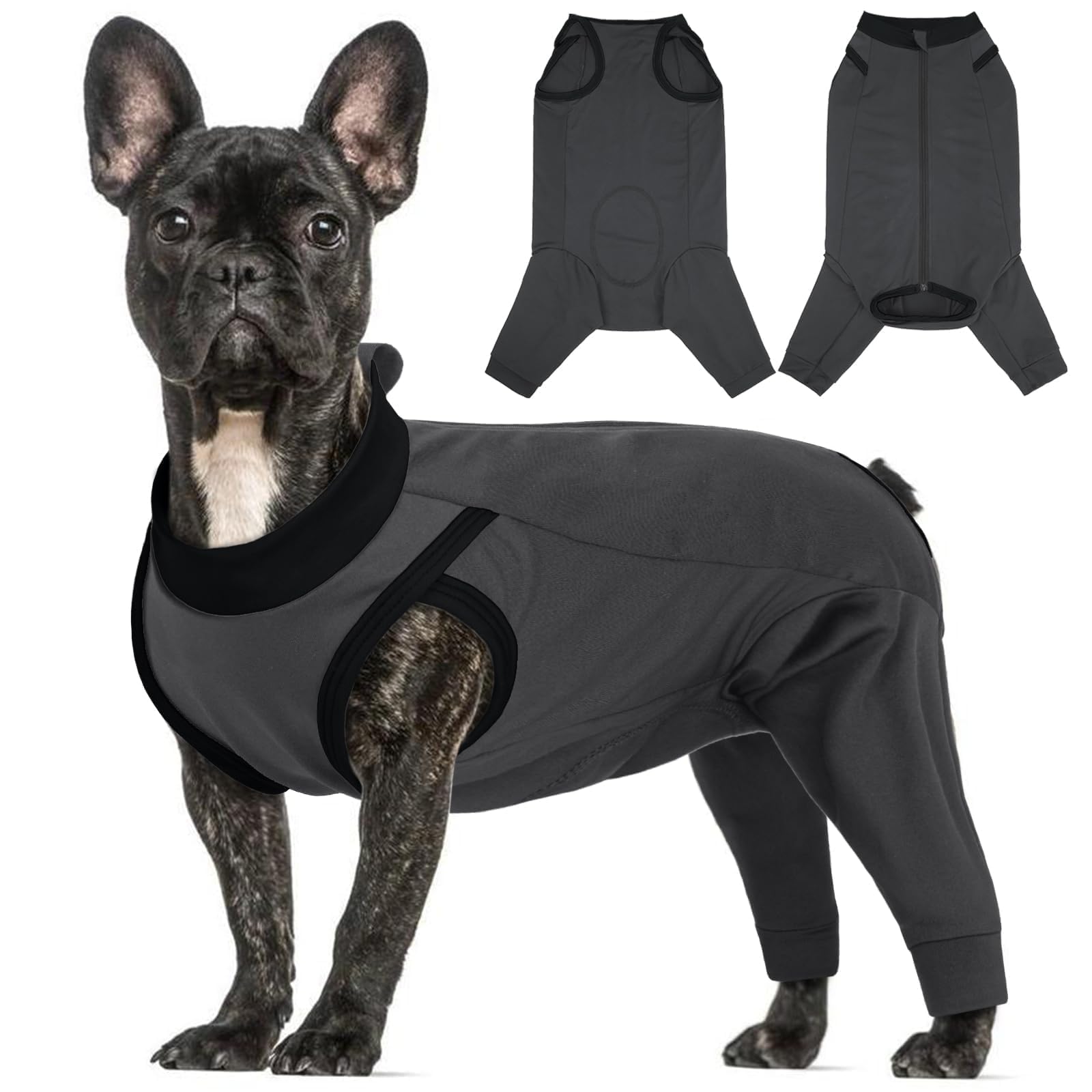 T'CHAQUE Dog Surgery Suit for Dogs After Surgery, Dog Onesie for Spay Surgery Female, Anti Licking Rear Leg Sleeve, Bodysuit for Abdominal Wounds Skin Disease,Substitute E-Collar &amp; Cone, Gray, M