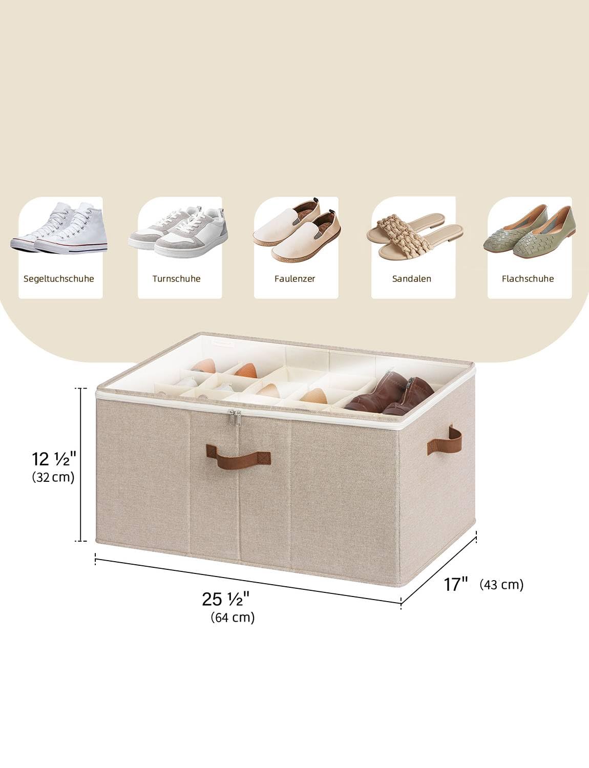 StorageWorks Organizador de zapatos para armario, caja de almacenamiento con capacidad para hasta 24 pares, caja de almacenamiento de tela, contenedores de almacenamiento para armario, marrón y beige