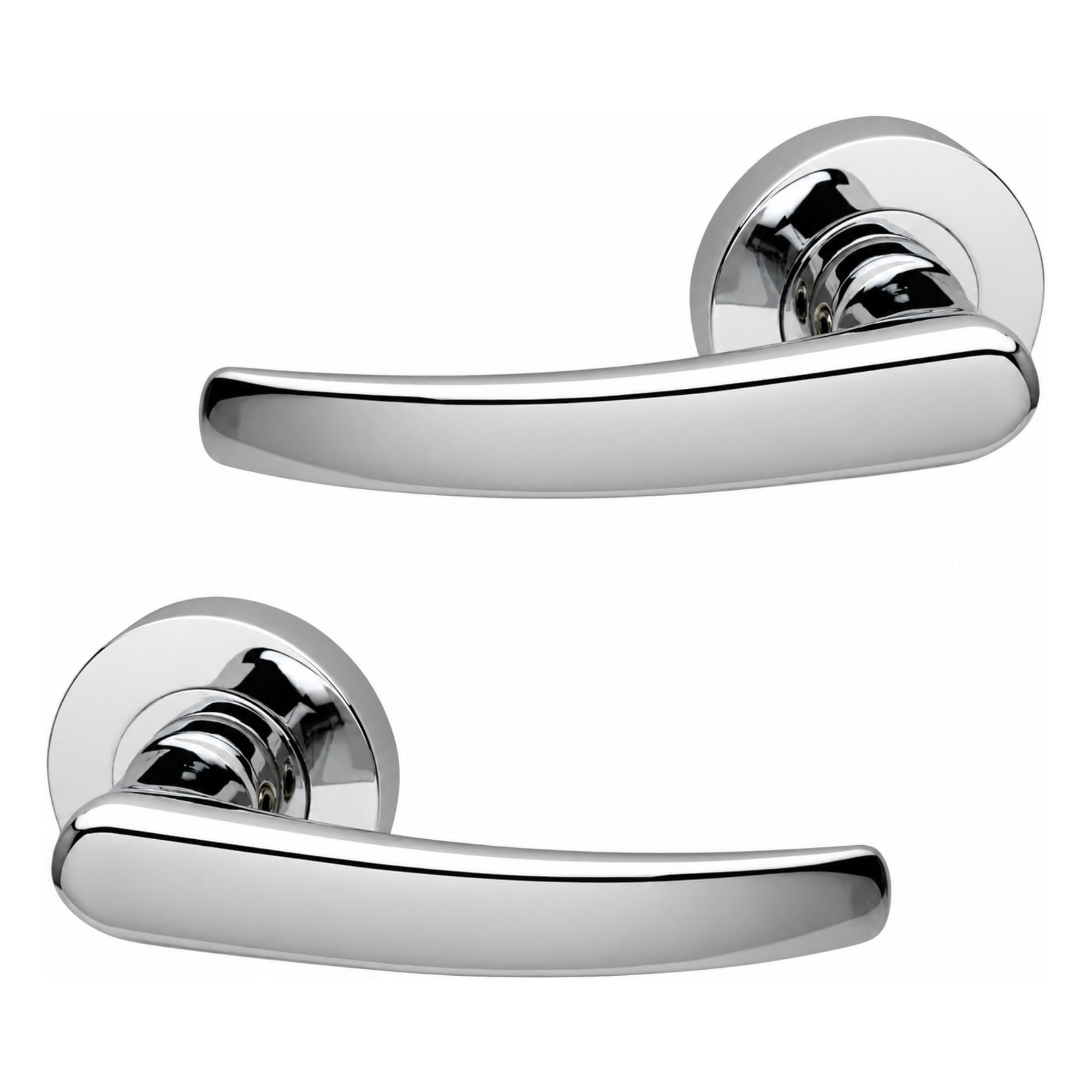 Uap Chrome Plated Alpine Internal Door Handles On Round Rose, Polished Chrome Lever Handles For Interior Wooden Doors, Keyless Pair