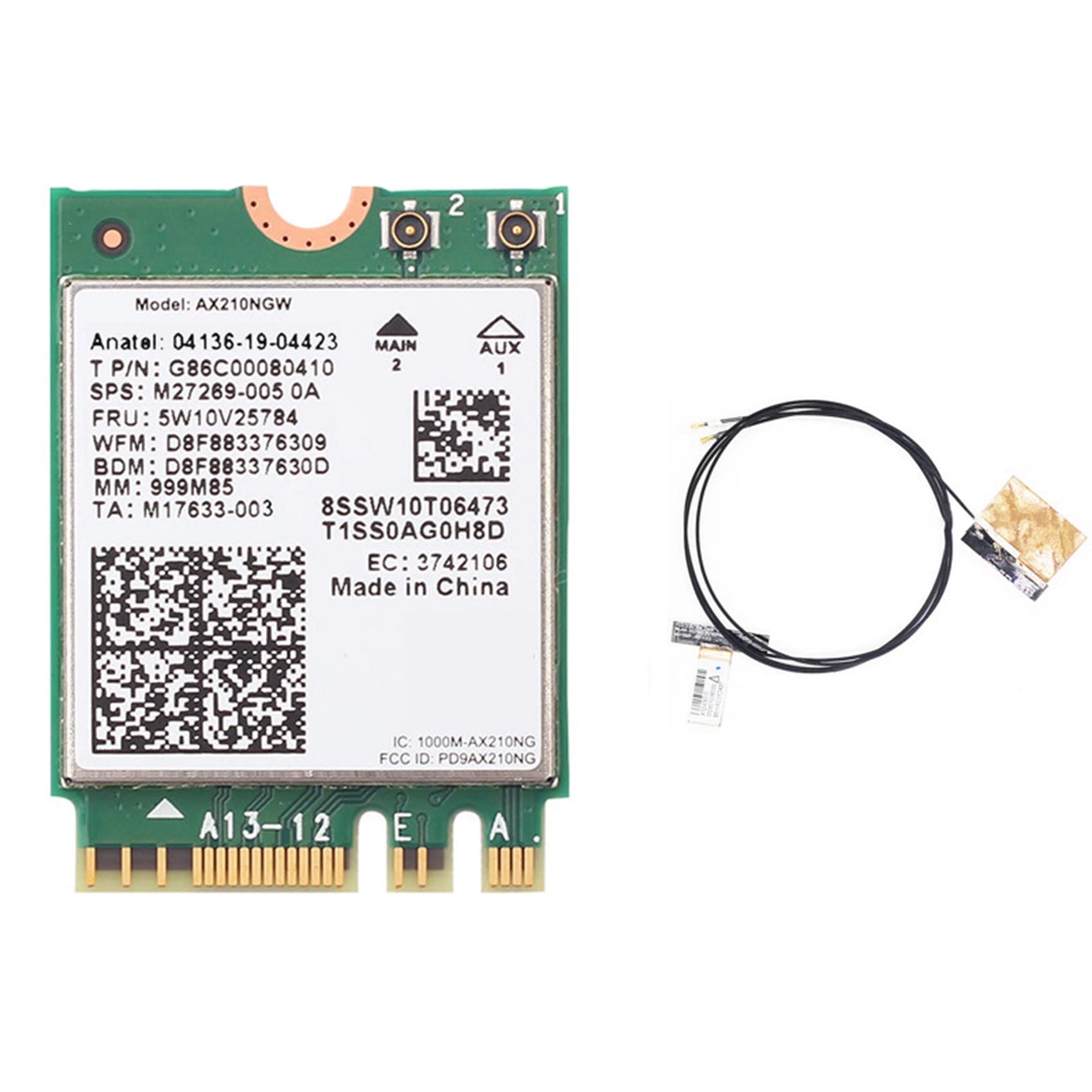 Scheda di rete AX210NGW + 2 antenne interne WiFi 6E Gigabit NGFF M.2 2.4G/5G/6G Scheda di rete -Banda