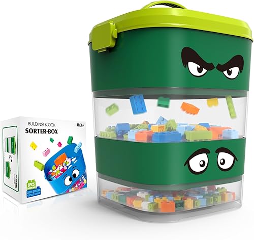 Miniatura 9 de Tamiz clasificador de bloques de juguete, bonita caja de ladrillos de almacenamiento portátil para bloques de Lego, clasificador de tres tamaños