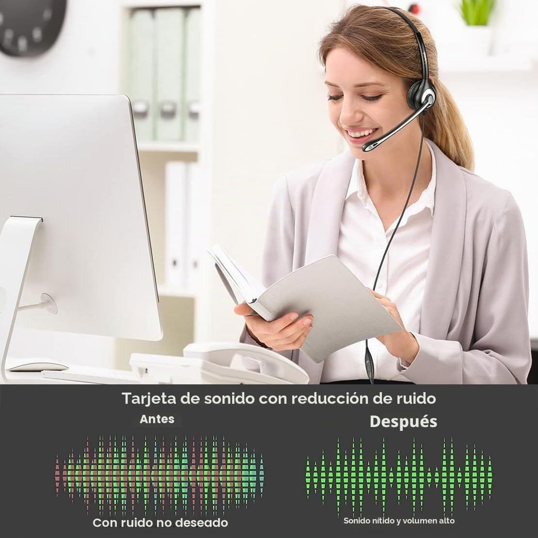 Wantek Auriculares estéreo, con Cable, USB-A, micrófono con cancelación de Ruido, Comodidad Durante Todo el día, USB-A: PC/Mac o teléfono móvil Mediante Equipos de conexión de 3,5 mm, Zoom y más
