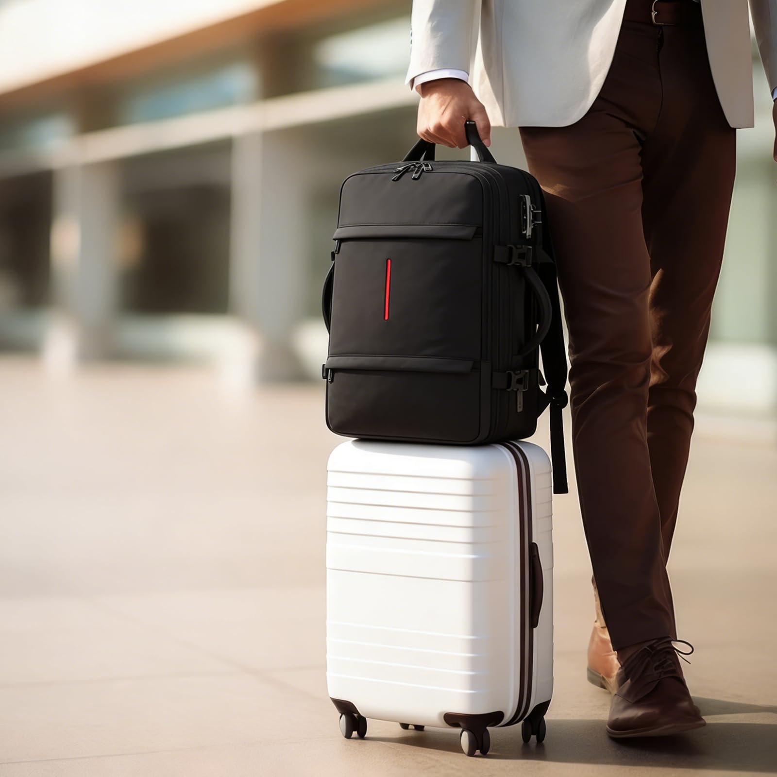 Vakuum Rucksack Airbag Rucksack Handgepäck, Vakuumieren Einem | Knopfdruck Erweiterbarer 60L mit Automatische Vakuum, Trockentrennung, Zahlenschloss für Reisen, Geschäftsreisen und Camping