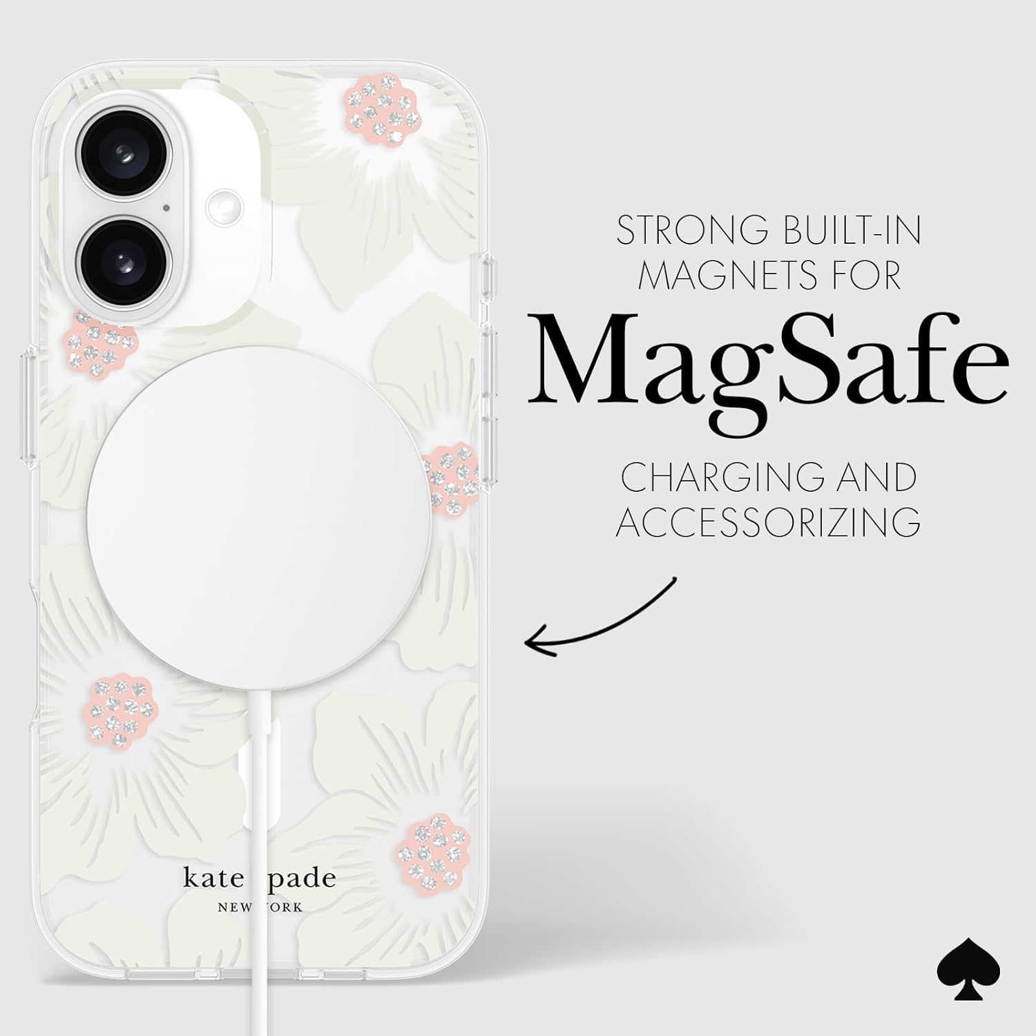 kate spade new york iPhone 16 Case - Compatible with MagSafe - Designer Phone Case - Hollyhock Cream Floral