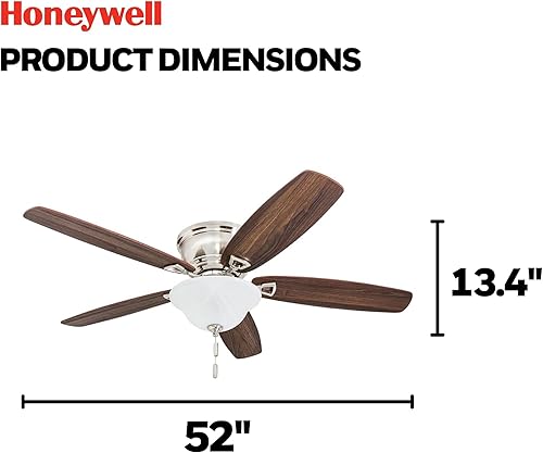 Miniatura 2 de Honeywell Ceiling Fans Glen Alden - Ventilador de techo LED clásico de 52 pulgadas para interiores con luz, cadena de tracción, cuchillas de doble