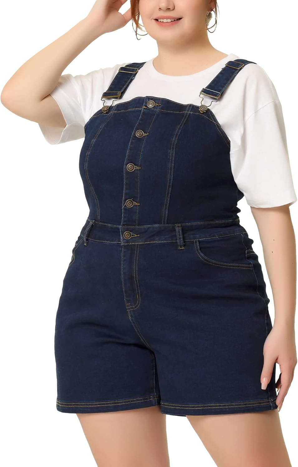 Agnes Orinda Plus Size Denim Overall Shortalls for Women Adjustable Jumpsuit Bib Jean Shorts Denim Overalls