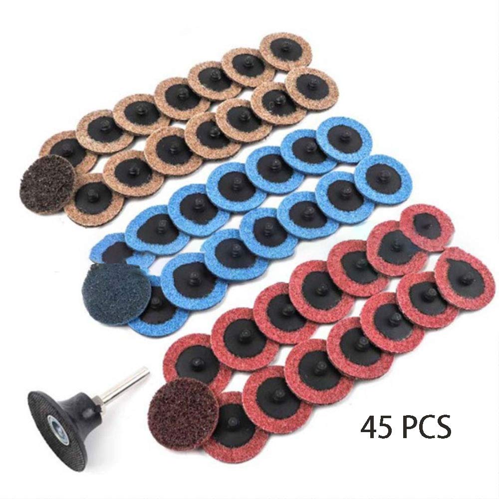 SagaSave Set di 42 dischi abrasivi in ossido di alluminio, nylon, grana media fine, cambio rapido, compatibili con smerigliatrice angolare, blu, marrone, rosso