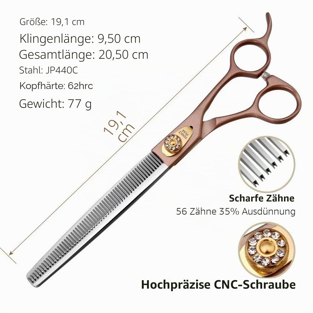 Professionelle Effilierschere für Hunde und Katzen, 1,2 cm, Fellpflegeschere aus 440C-Edelstahl, Effilierschere für Hunde, 50/56 Zähne
