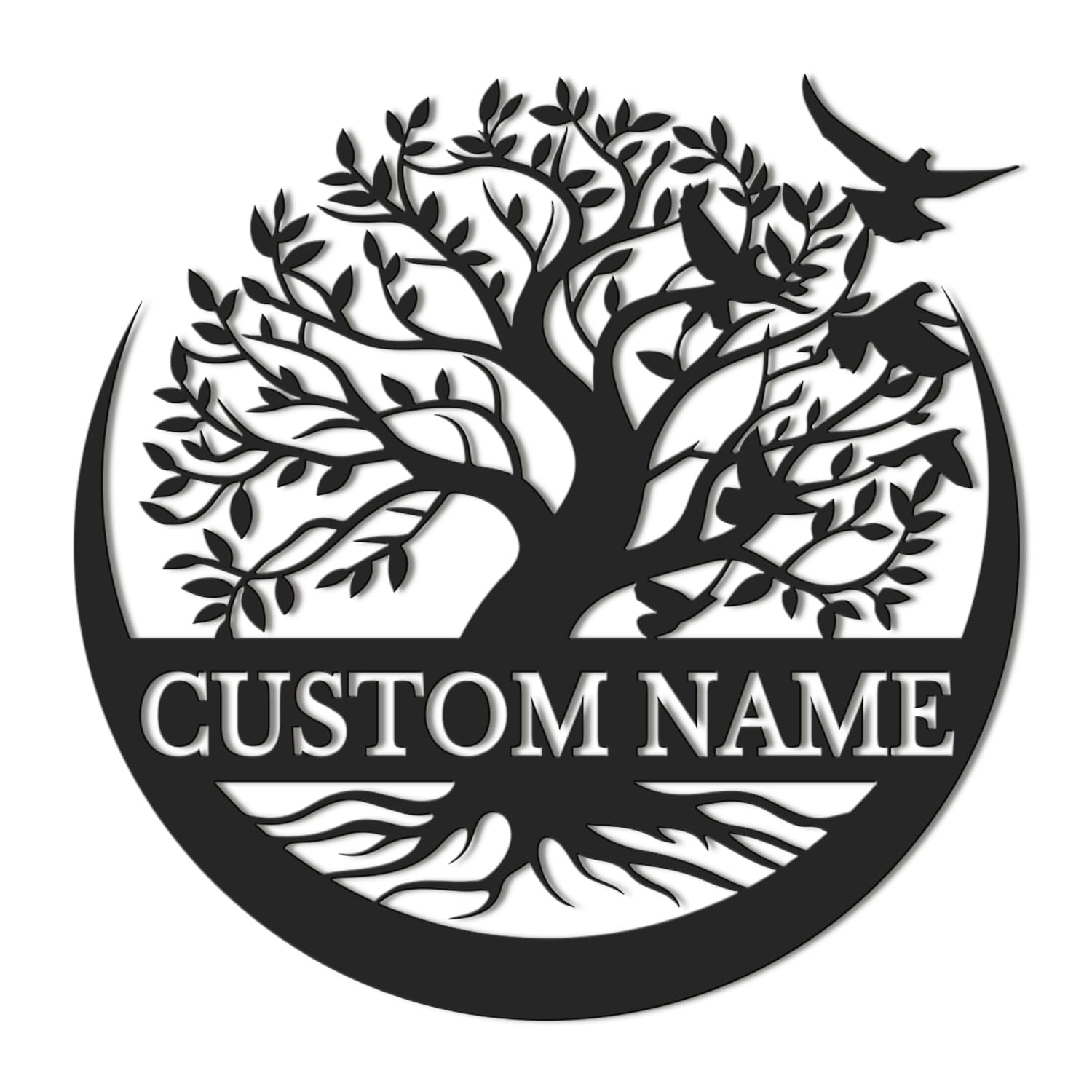 Kissesuu Personalized Tree of Life Metal Sign, Custom Tree of Life Flying Bird Metal Wall Art, Family Tree Decor, Family Name Monogram, Home Decor (Style-8)