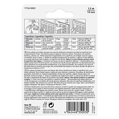 tesa 77746-00001-00 TE77746-00001-00 SMS Cinta adhesiva Doble Cara Powerbond 1,5:19mm para Azulejos, Standard - Image 2