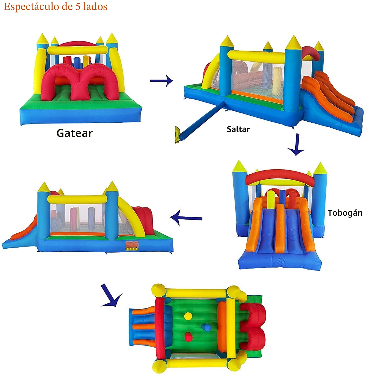 Ballsea Castillo Hinchable, Casa de Saltos para Niños Cama Elástica con Tobogán Doble, Centro de Juegos con Soplador de Aire para Niños Interior y Exterior, 4,88 x 2,4 x 1,9 m