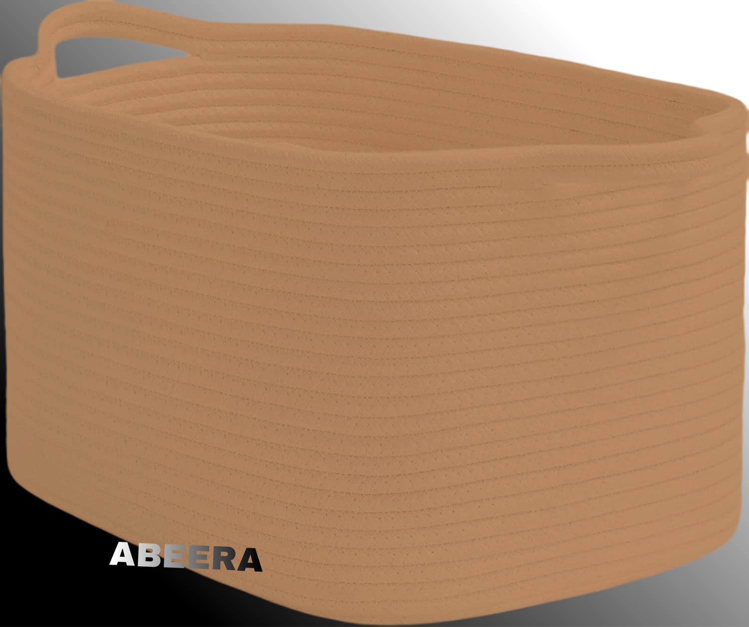 ABEERA .White Woven Rope Basket with Handles, Medium Rectangle Basket for Books, Toys, Towels, Square Decorative Basket for Living Room, Nursery, Shelf Basket for Bedroom, 13.4" x 9.8" x 9" (Brown)