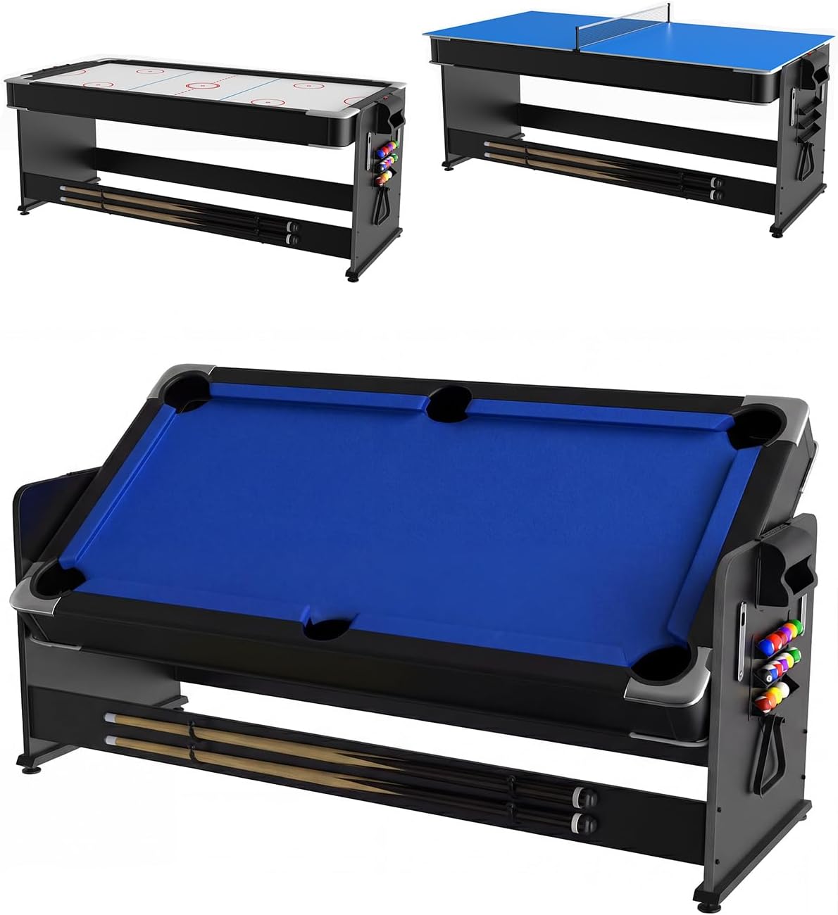 7 ft 3-in-1 Multi-Game Table Air Hockey, Billiards & Ping Pong Combo with Powerful Airflow & Full Accessories for Game Room, Basement, Family Fun