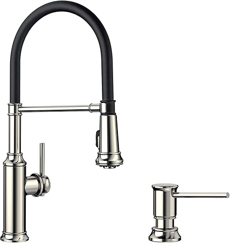 BLANCO KF-442510 Empressa Semi-Pro - Grifo de cocina con dispensador de jabón, níquel pulido