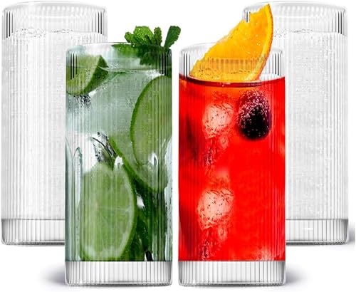 LEMONSODA Vasos y vasos de cóctel vintage de línea recta Highball (12 onzas Highball  Juego de 4)