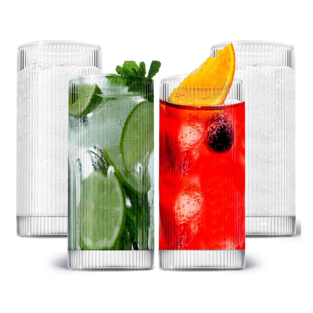 LEMONSODA Vasos y vasos de cóctel de línea recta vintage Highball (12 onzas, juego de 4)