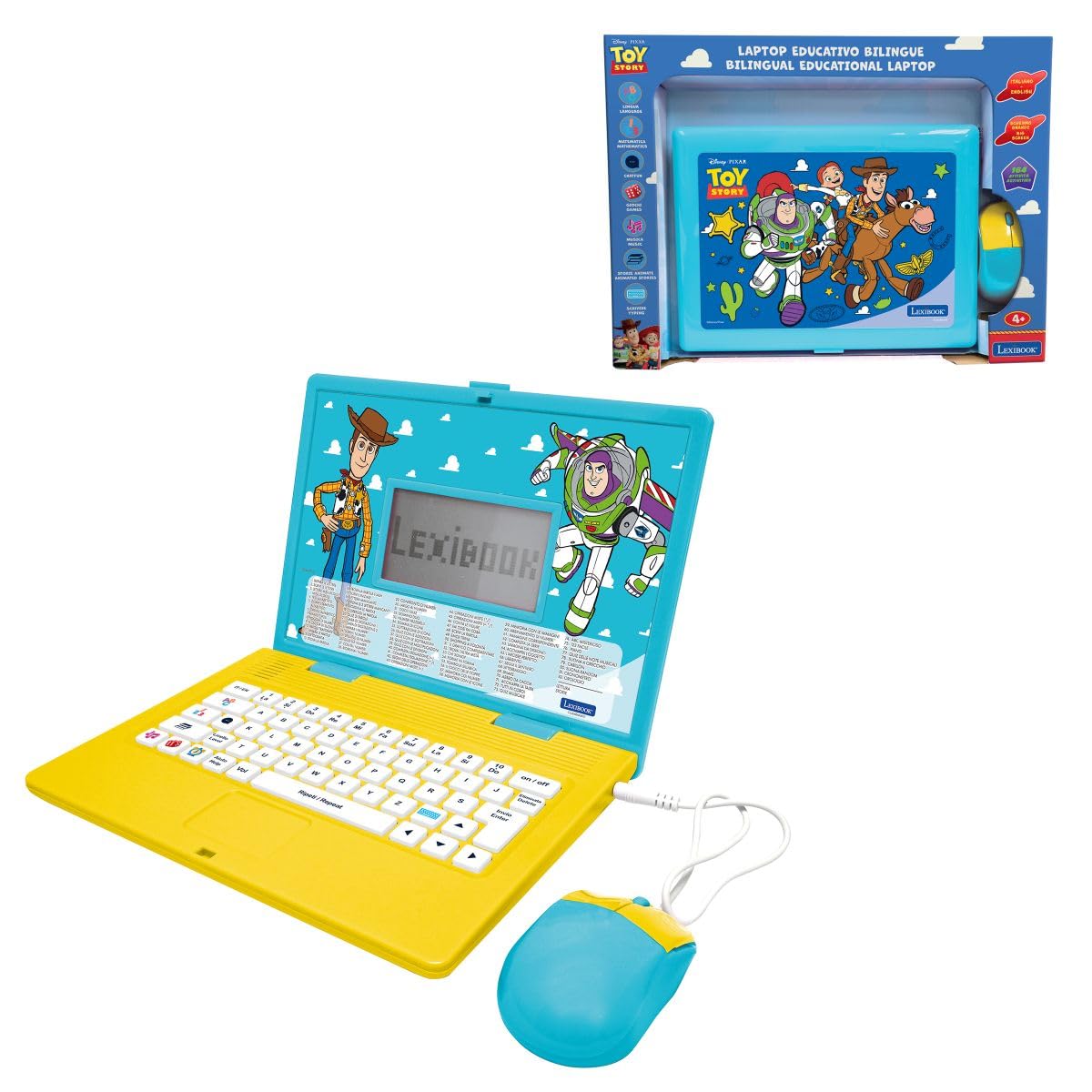 Lexibook, Toy Story Dwujęzyczny Laptop Edukacyjny, Angielski i Włoski, 164 aktywności, matematyka, gra logiczna, tryb muzyczny, duży ekran LCD, niebieski, JC601TSi5LXB