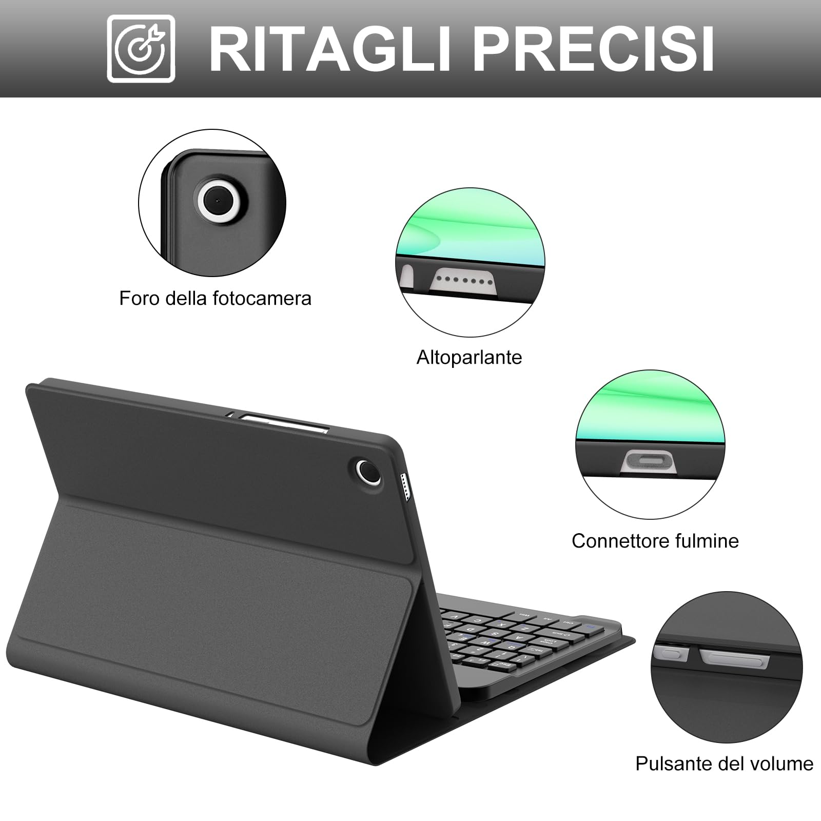 JADEMALL Tastiera per Samsung Tab A11+/A11 Plus 11" 2025, Italiana QWERTY Tastiera Bluetooth Bluetooth Magnetica Staccabile per Samsung Galaxy Tab A11+ Plus 11" 2025 SM-X230/X235/X236B, Nero