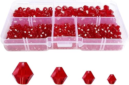 Chengmu Cuentas de vidrio rojo bicona de 0.3 a 0.3 pulgadas para hacer joyas, 750 cuentas espaciadoras critales, surtidos, accesorios para pulsera,