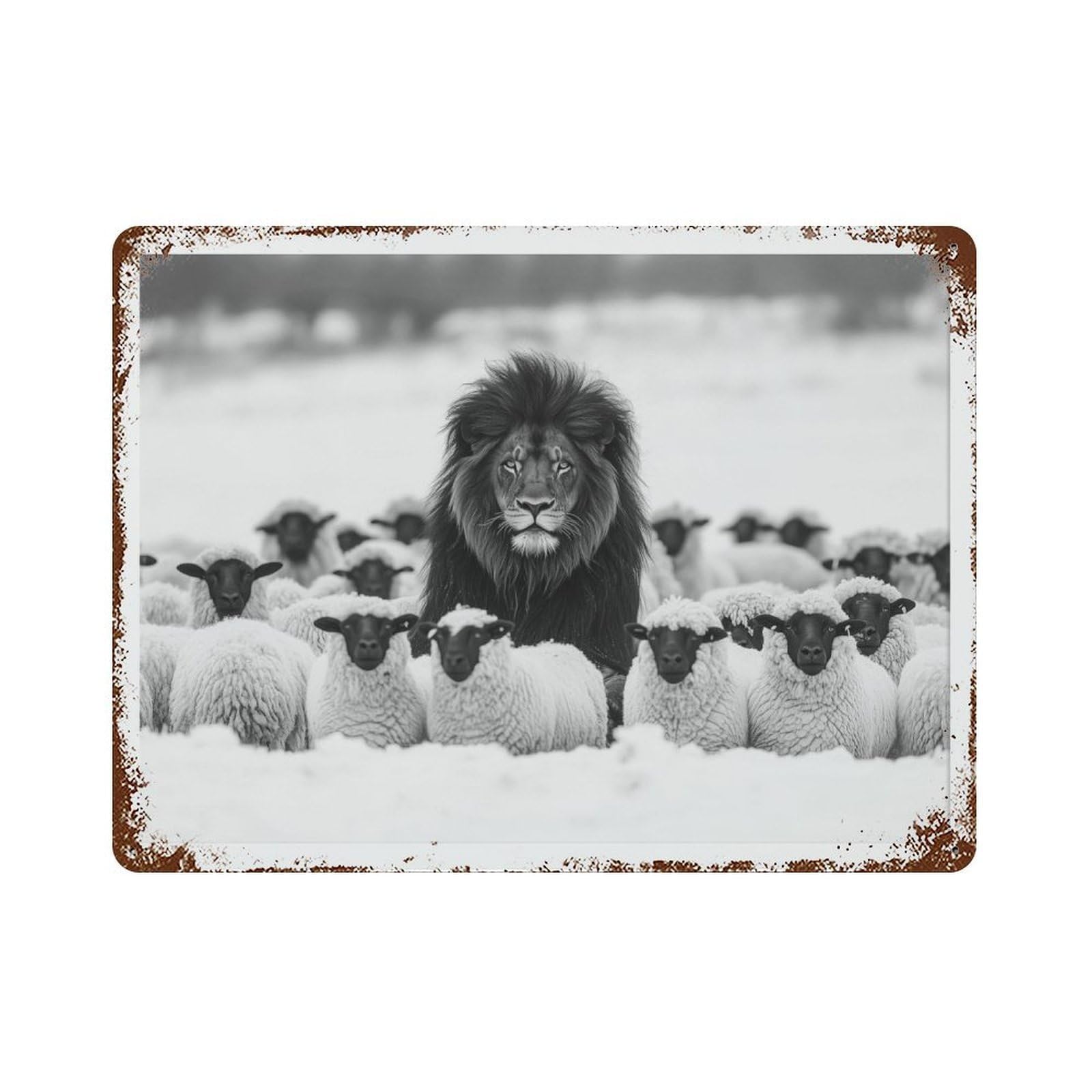 xiaoxiaoshen Lion Amongst Sheep Animal Photography, Motivational Decor Wall Decor Art Metal Tin Poster Modern Home Decor Art Home Bar Shop Decorations Vintage Sign 30x40cm