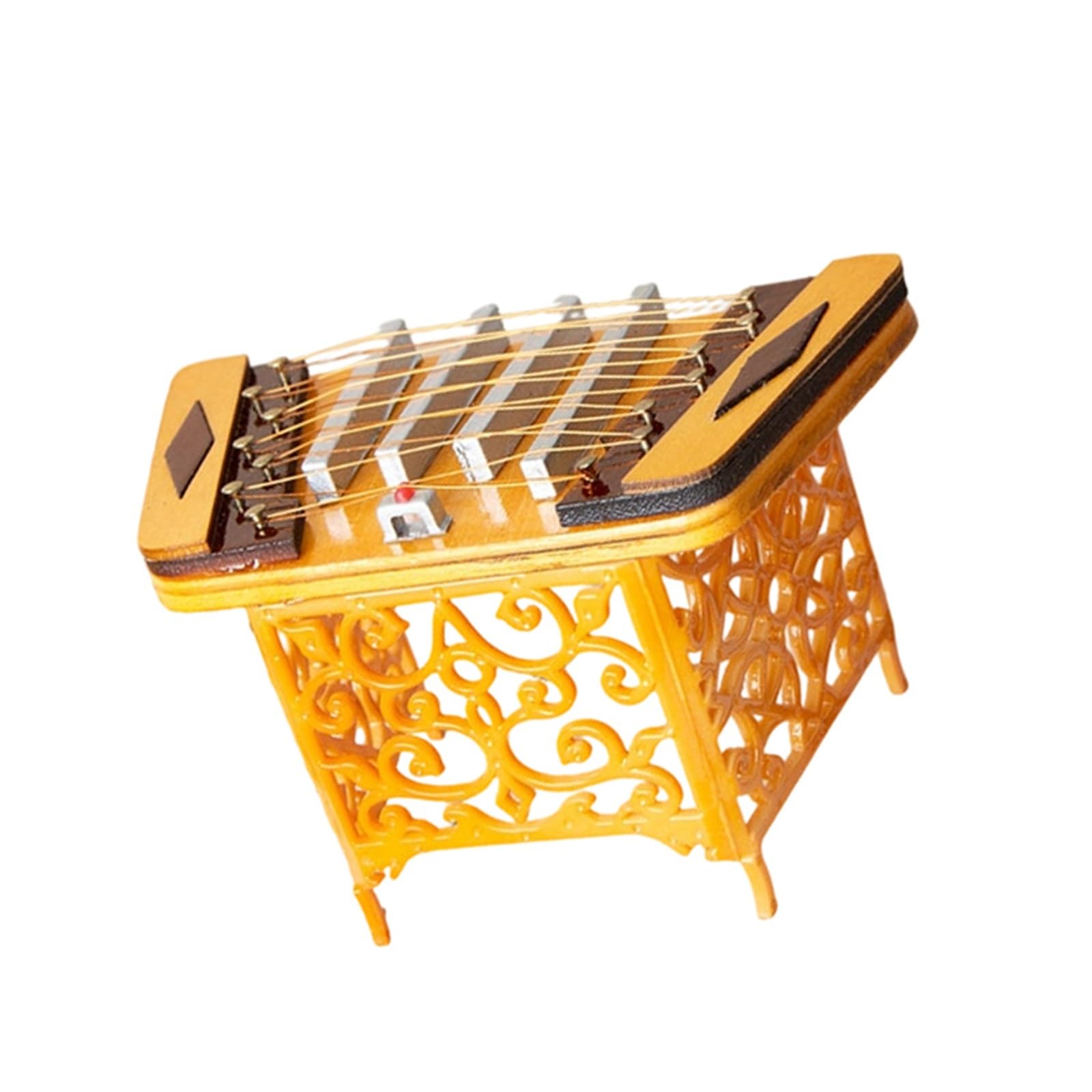 ZXFJYUIP Miniature Dulcimer Model Musical Instrument Ornament Traditional Retro Desktop Decoration(10CM)
