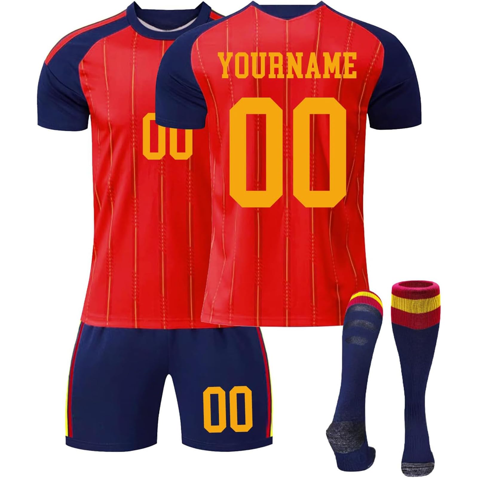 2026 Personalizada Equipacion Futbol Camiseta Fútbol Niño/Adulto con Nombre/Número, Set Completo 3 Piezas Camisetas y Shorts y Calcetines para Entrenamientos, Eventos de Equipo, Regalo de Aficionados