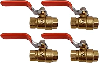 4 Pcs Ball Valve Set, Brass, 1/4 Npt, 600 Psi, 1.4 in, Full Port, Light Duty, for Water Oil Gas, Drinking Water Certification, Red Handle