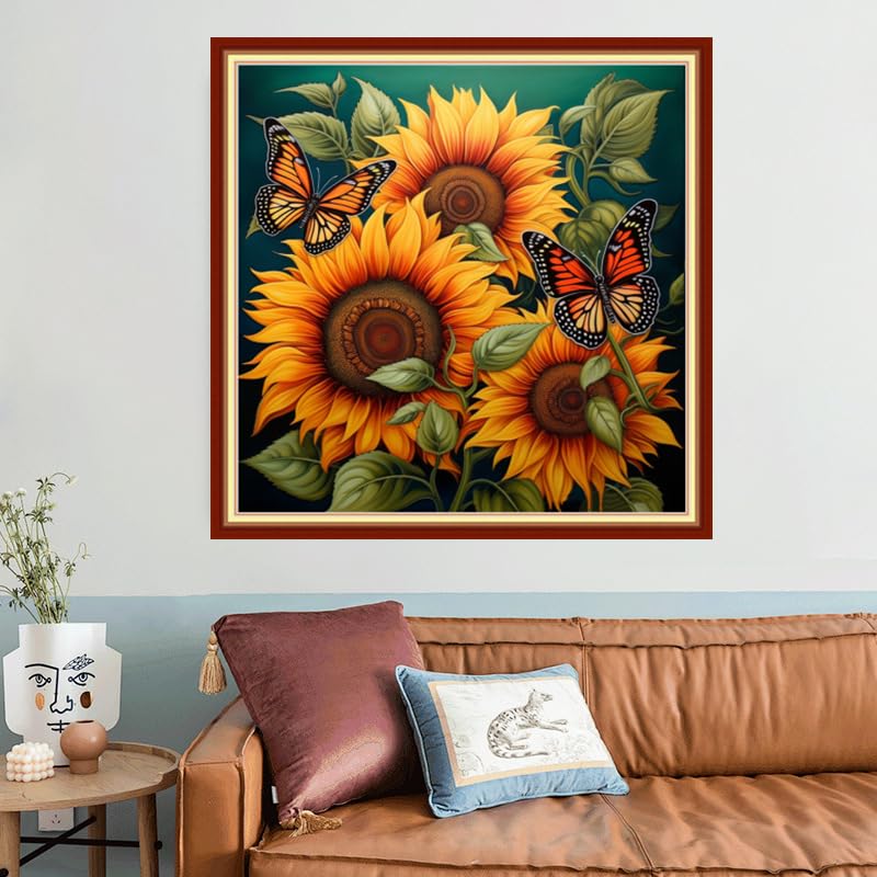 Image of Joyhoor Stamped Cross Stitch Kits for Beginners, Needlepoint Kits for Adults, 11CT Counted Embroidery Kits-Magic Sunflower 18x18 inchs