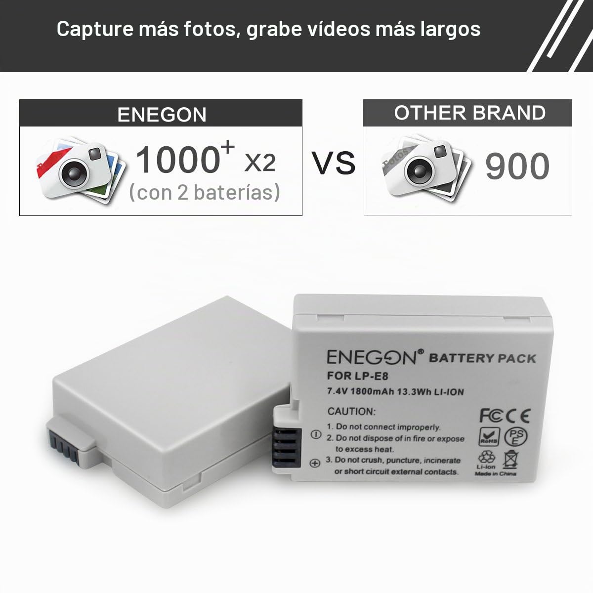 ENEGON Batería de Repuesto (Paquete de 2) y Cargador rápido rápido para Canon LP-E8 y Canon EOS Rebel T2i, T3i, T4i, T5i, EOS 550D, 600D, 650D, 700D, Kiss X4, X5, X6 y LC-E8E Cámara Digital
