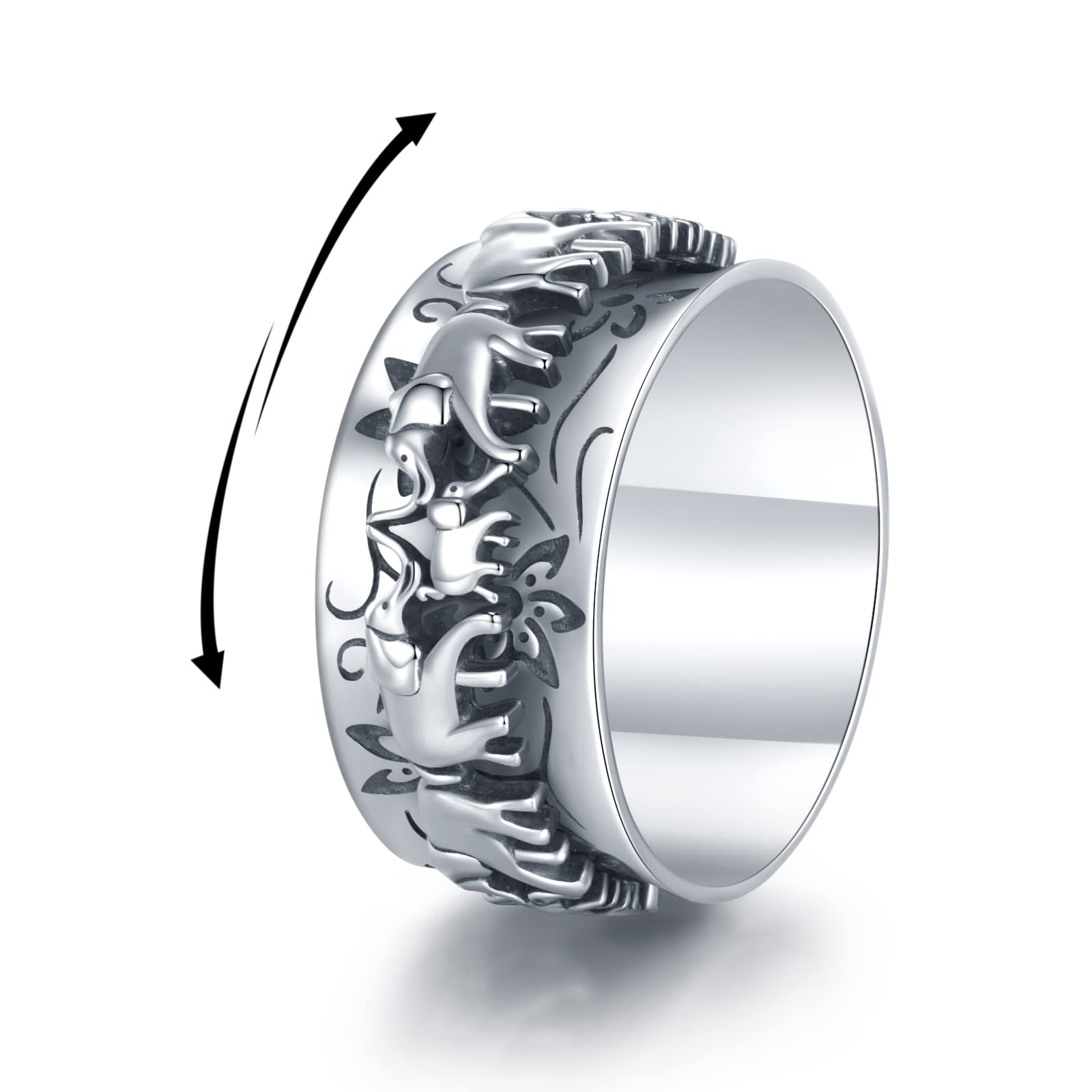 Feijiesi Elephant Fidget Ring Sterling Silver Spinner Ring for Women Elephant Spinning Ring Fidget Jewelry Gifts for Women Men (Size:10)