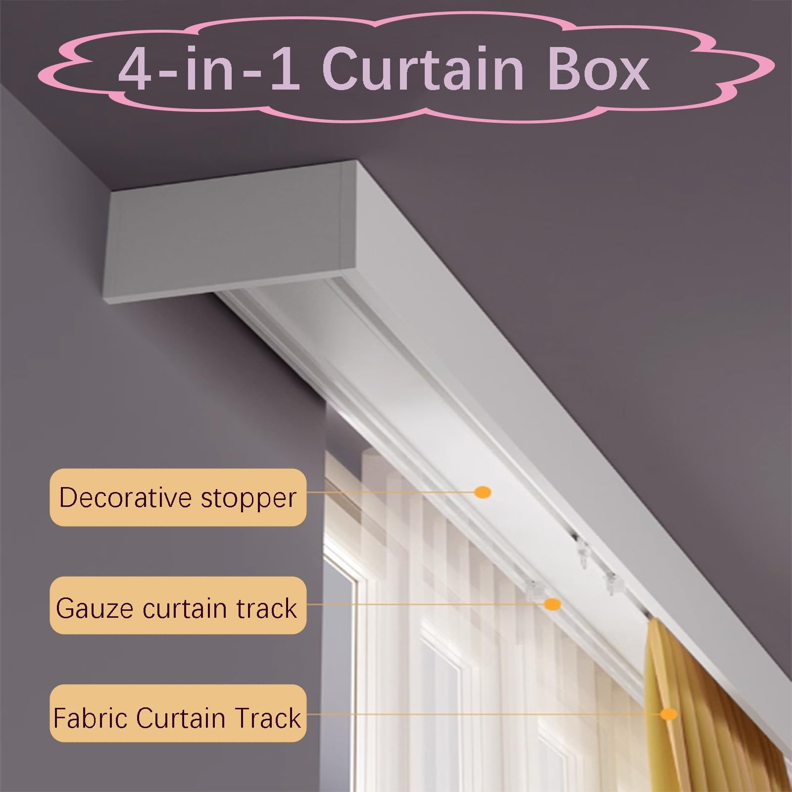 Générique Système de Rideaux Double Rail Mural, séparateur de pièce 3 en 1 en Alliage d'aluminium, Cadre Coulissant Silencieux, Rail de Rideau épissable, Blanc, 220 cm (86,6 po)