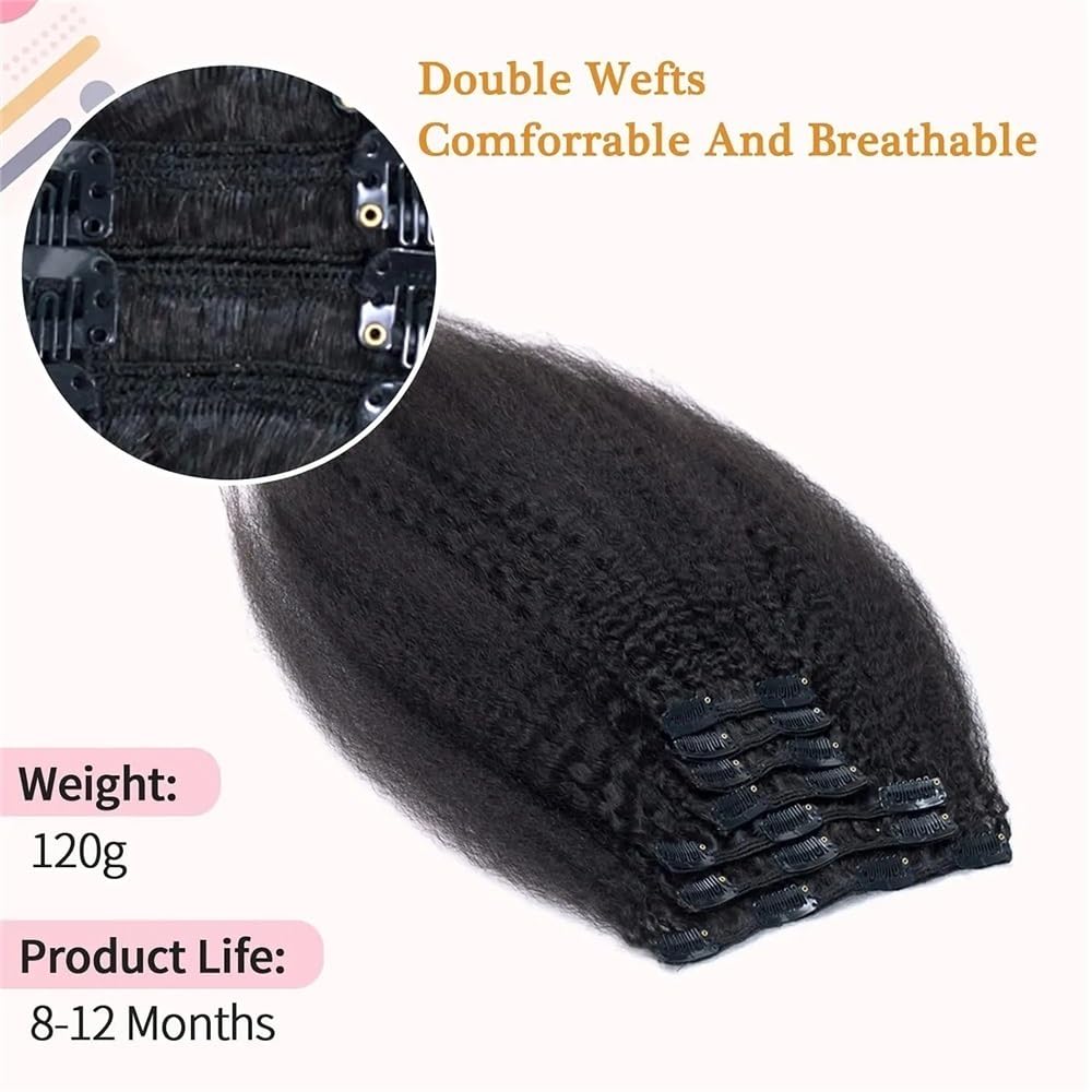 Przedłużki do włosów Clip-In prawdziwe ludzkie włosy 10-26" Kinky Straight Clip-In 8 szt. brazylijskie włosy Remy przedłużki do włosów dla kobiet naturalne czarne przedłużki do włosów (10 cali)