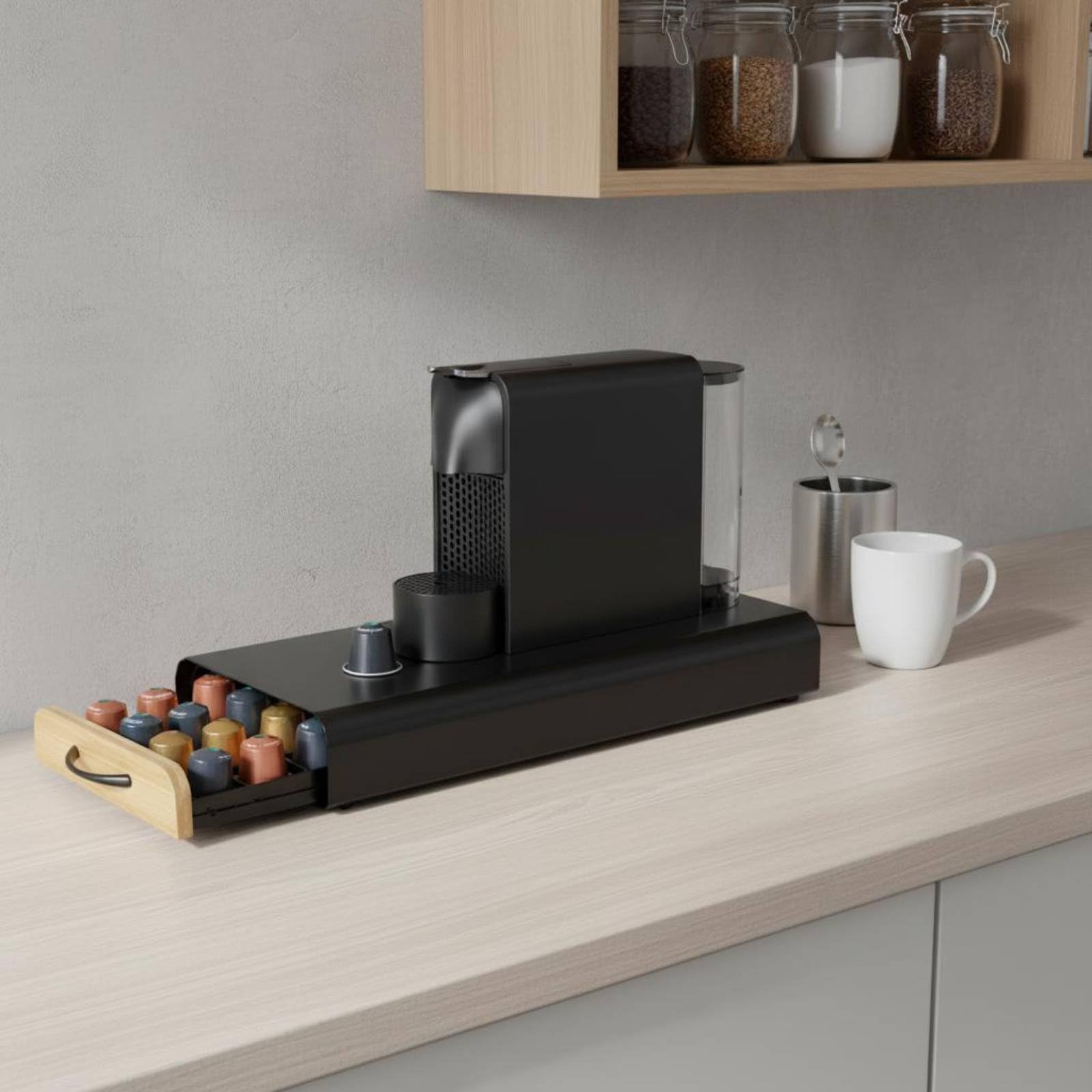 Soporte bajo Cafetera Metal Organizador de Cápsulas Fácil Acceso Portacápsulas