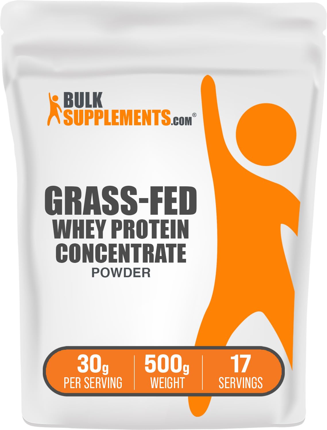 BulkSupplements.com Grass Fed Whey Protein Powder - Whey Protein Concentrate Powder - Unflavored & Gluten Free, 30g per Serving, 500g (1.1 lbs) (Pack of 1) Unfl