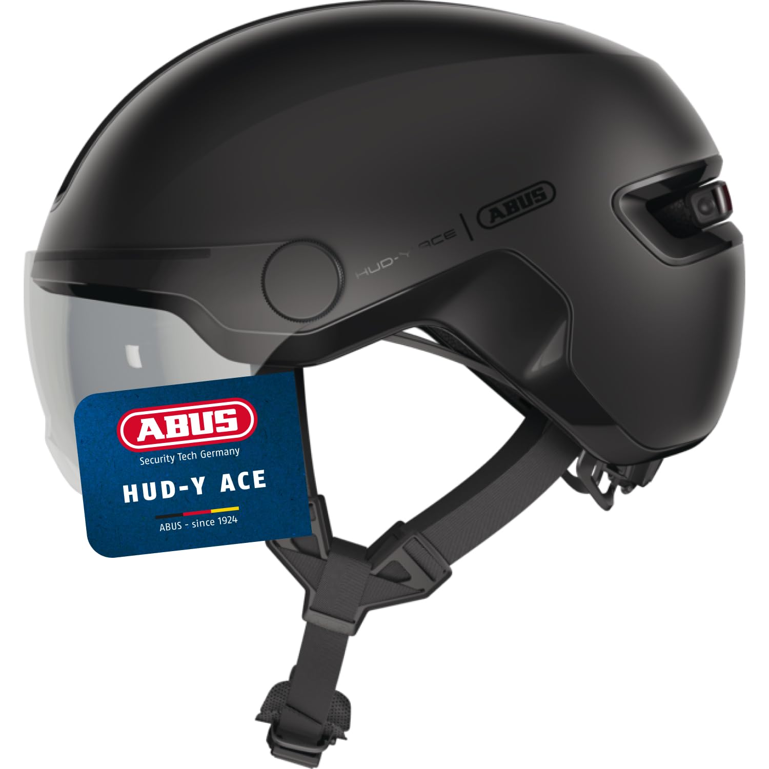 ABUS Casco da città HUD-Y ACE - elegante casco da bicicletta con visiera e luce posteriore LED magnetica ricaricabile - per uomo e donna