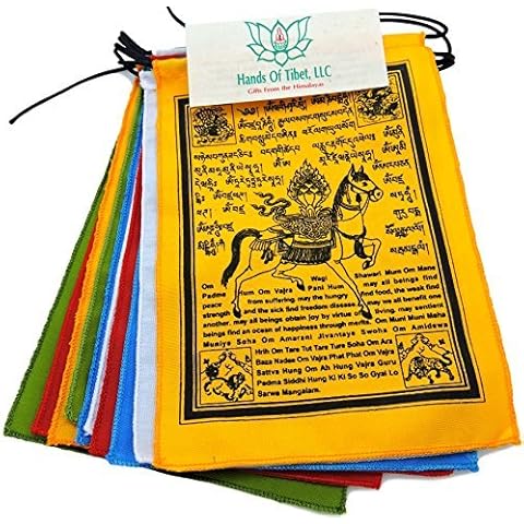 Hands Of Tibet Wind Horse Prayer Flags with English Translation surged Edge hf-1 (6x8) Cover