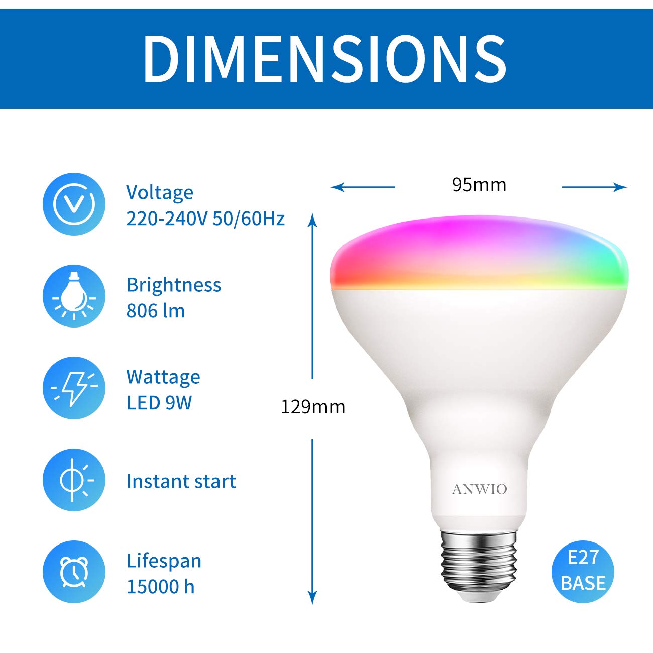 ANWIO BR30,E27 Smart LED Light Bulbs - Image 3