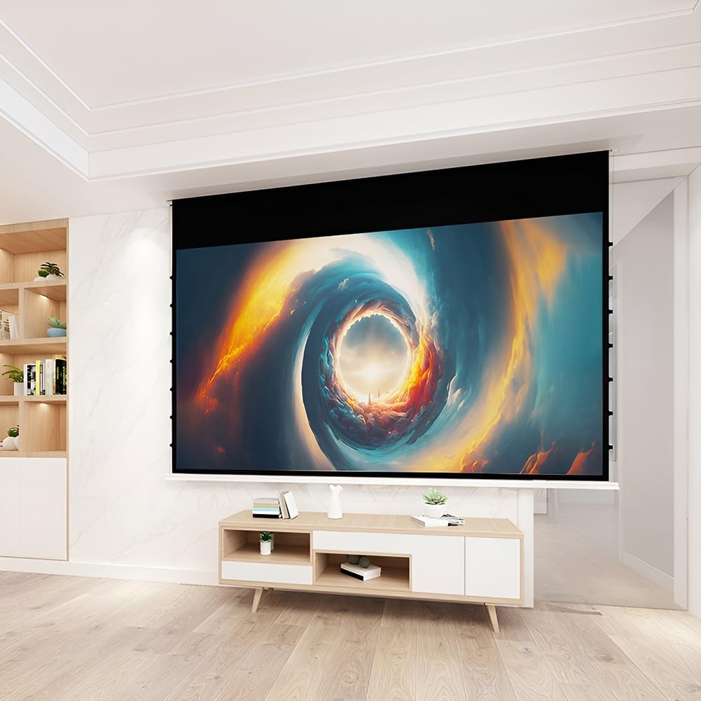 SOYDAN Schermo per Proiettore motorizzato a Scomparsa con Telecomando, Schermo cinematografico 16:9 4K HD Ultra, Telo Proiettore per Interni per Home Theater(84 inch)